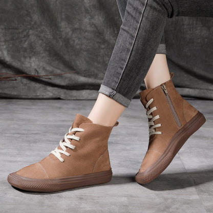 New First Layer Cowhide Casual Women's Shoes With Square Toe