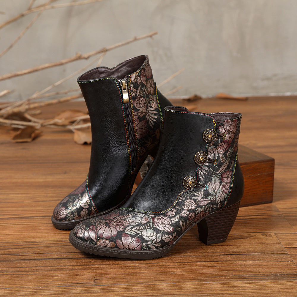 Zapatos de mujer de estilo retro con flores, de estilo europeo y americano