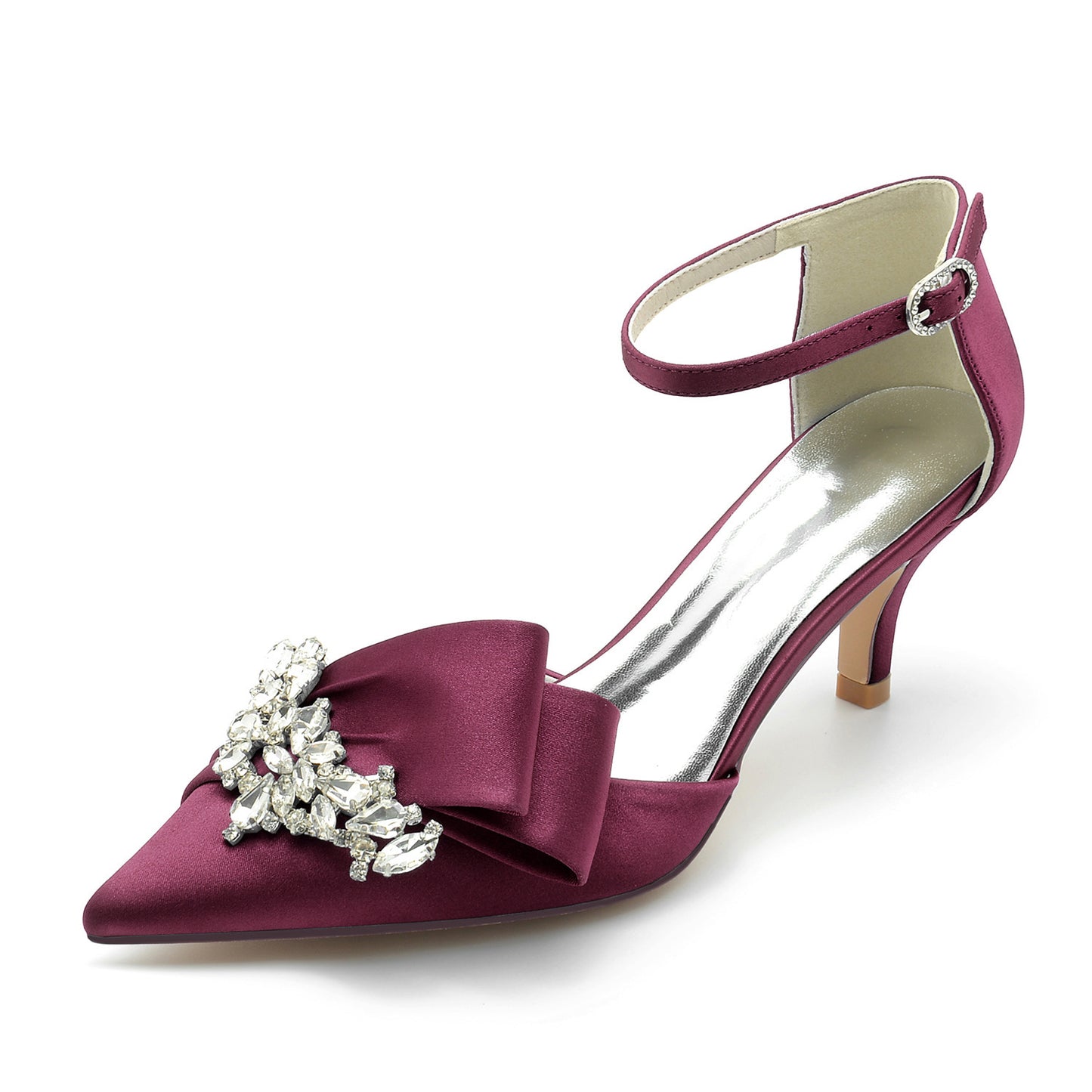 Wedding Bride Mid And Low Heel Pointed Toe Rhinestone High Heels