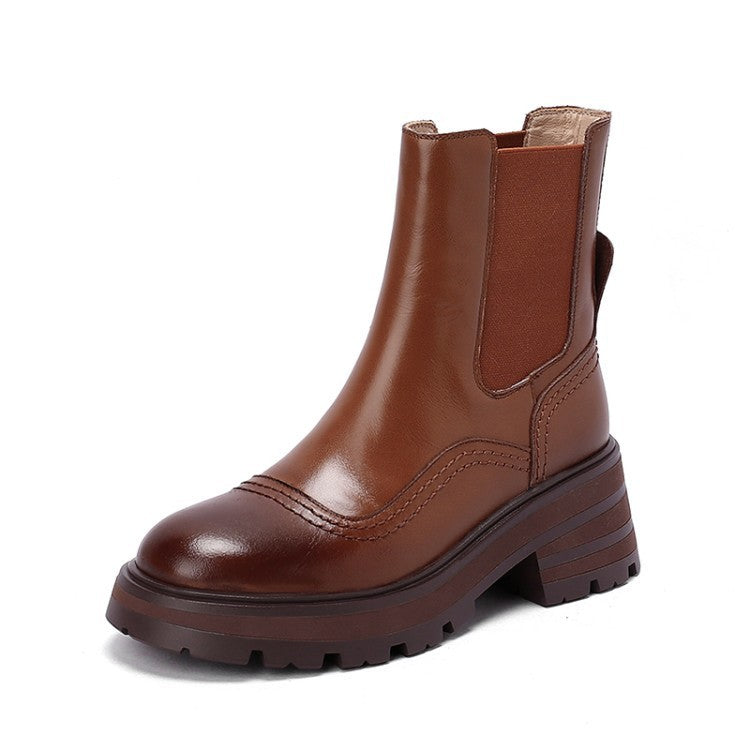 Botas Martin retro de tacón grueso, botas cortas para mujer, suela gruesa y punta redonda