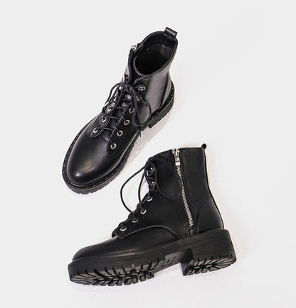 Botas Martin femininas inverno mais veludo salto grosso outono e inverno novas botas selvagens de sola grossa Inglaterra vento bonito botas de locomotiva femininas