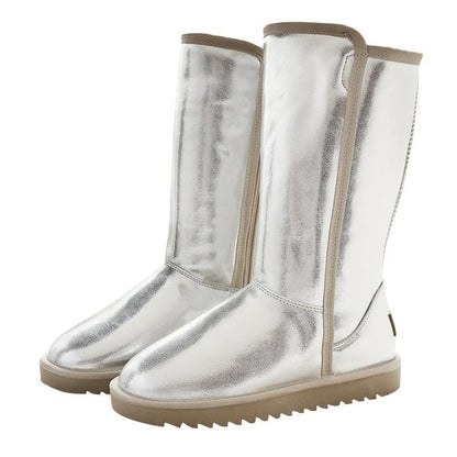 Botas de nieve de piel suave y lisa para mujer de caña alta