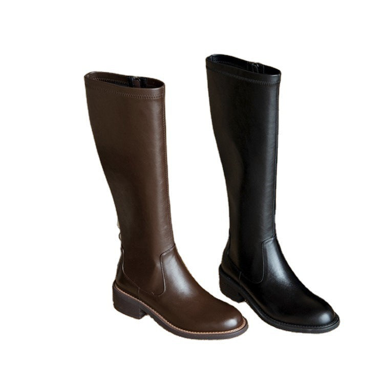 Botas de mujer de tacón medio grueso con plataforma y tacón de aguja de estilo celebridad para otoño e invierno