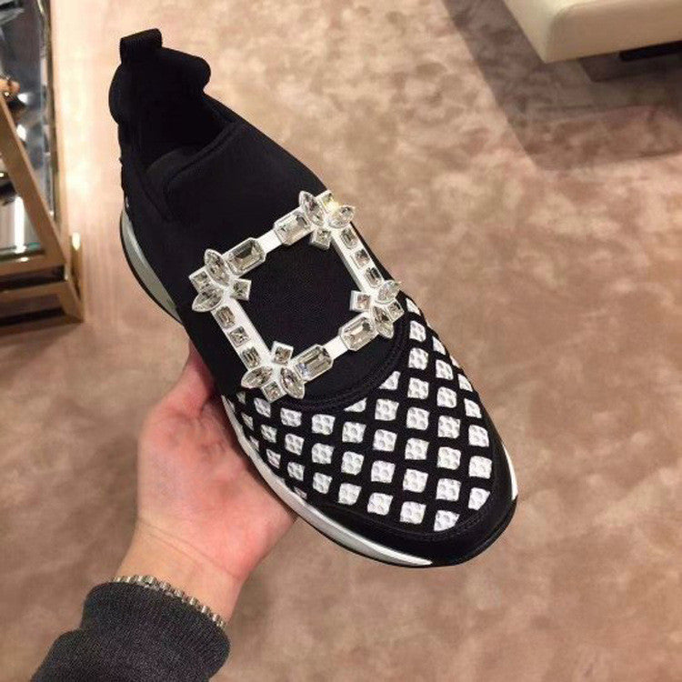 Zapatos de mujer con hebilla cuadrada y diamantes de imitación