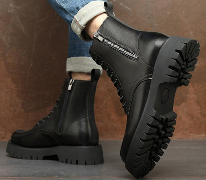 Botas con cremallera para hombre con plataforma de pelo alto y piel auténtica