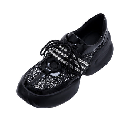 Zapatos de tacón medio con plataforma y diamantes de imitación para papá