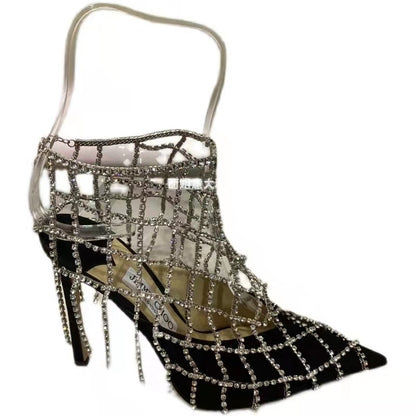 Women's Rhinestone Mesh Pointed Toe High Heels