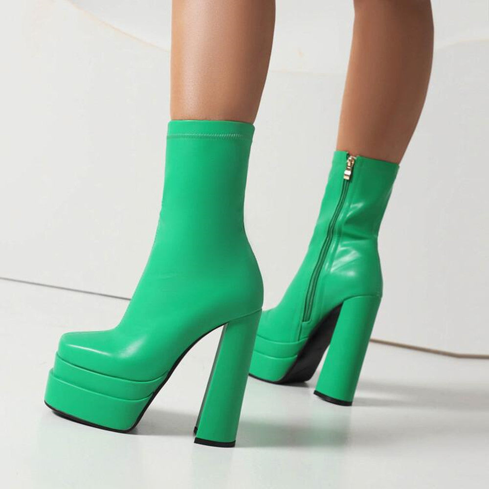 Botas color verde melocotón y blanco roto Hate The Sky High Chunky Heel