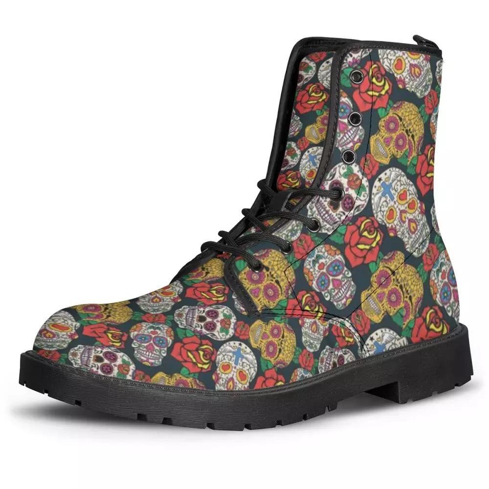 Female Buskin Autumn And Winter Skull Head Pu Boots Floral