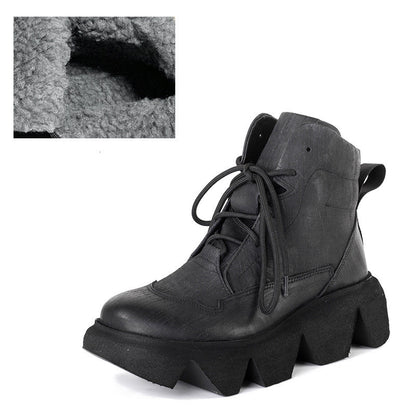 First Layer Cowhide Ankle Boots Platform Platform Shoes