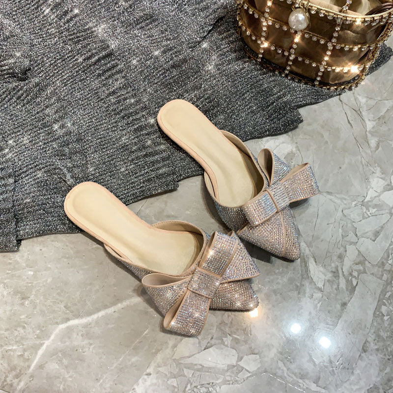 Fashion Rhinestone Bow Lazy Flat Sandals Women's Shoes