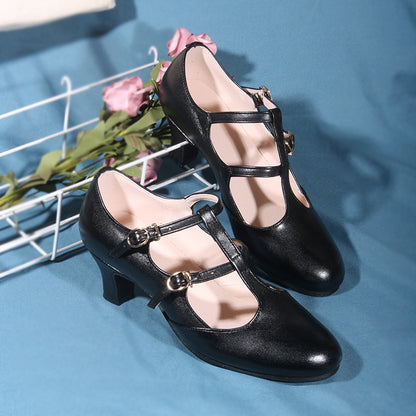 Sapatos retrô artesanais de couro de vaca japonês feminino