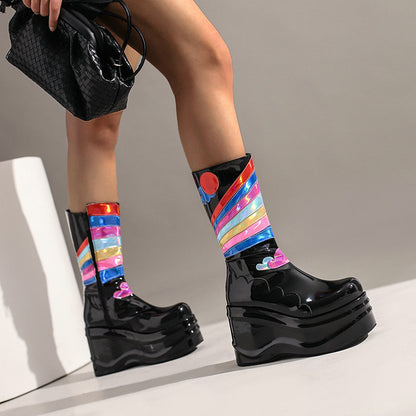 Women's Fashion Platform Knee-high Punk Side Zipper Boots