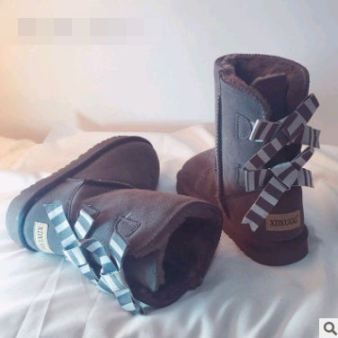 Botas de nieve de tubo de doble arco, zapatos de mujer, cuero exfoliante, engrosamiento, antideslizante, cálido, espuma cálida, tendón de espuma