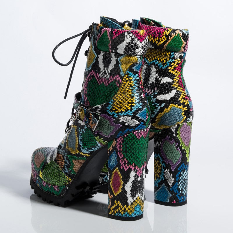 Flower Skin Snake Print Explosion Type Foreign Trade Waterproof Platform Boots