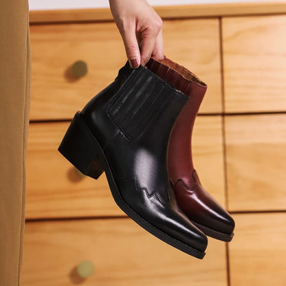 Botas de piel auténtica para mujer con punta puntiaguda