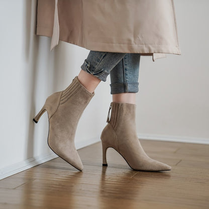 Botas cortas de moda con punta puntiaguda y tacón de aguja para mujer