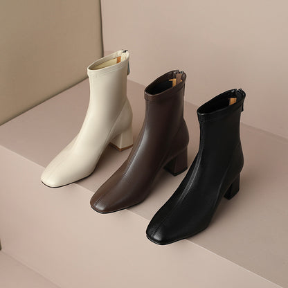 Botas femininas estilo francês pequenas de cano curto