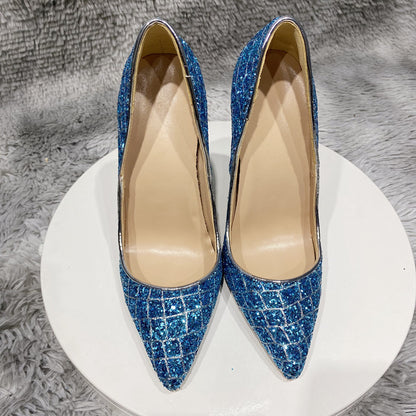 Zapatos de boda de tacón alto con lentejuelas azules para uso diario