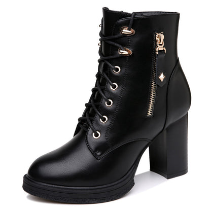 S Sapatos Femininos Estilo Britânico Outono E Inverno Botas Simples Salto Alto Feminino