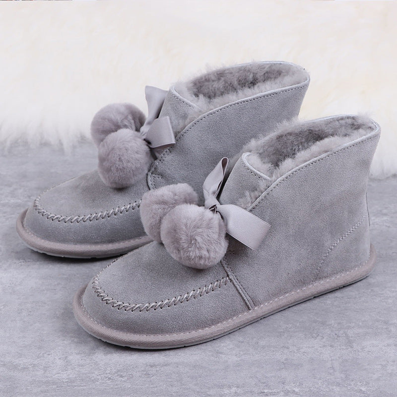 Low Top Women's Shoes Fur One With Velvet Ribbon Bow