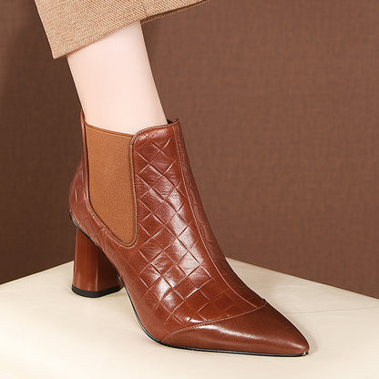 Thick Heel Pointed Toe Short Boots Women Plus Size Fashion