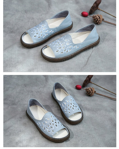 Spring And Summer Popular Women's Sandals Soft Bottom Maternity Shoes Embroidered Mom Shoes Genuine Leather Handmade Shoes Hollow Roman Shoes