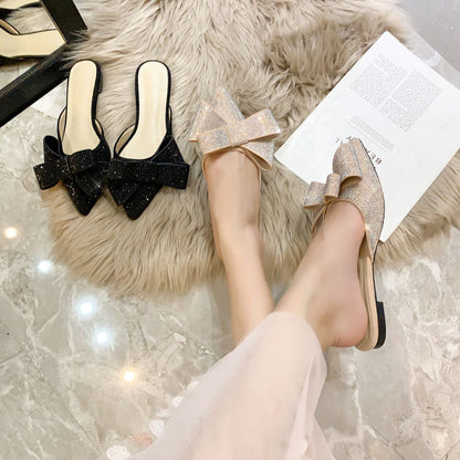 Fashion Rhinestone Bow Lazy Flat Sandals Women's Shoes