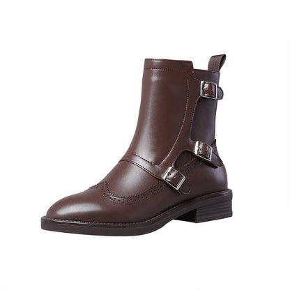 Botas Martin de tacón grueso y punta redonda para mujer, de primavera y otoño