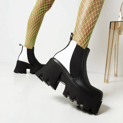 Novas botas femininas de cano curto com sola grossa de outono e inverno estilo punk