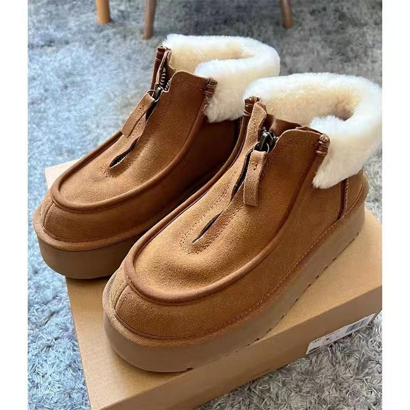 Botas de lana con cremallera frontal para mujer