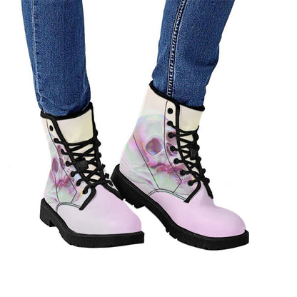 Botas femininas de couro estampadas com salto baixo e sola plana British Martin