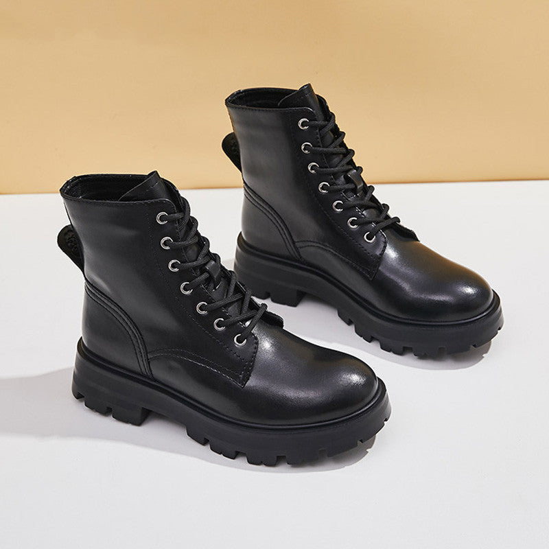 Botas cortas estilo británico de mujer con plataforma de cuero Martin