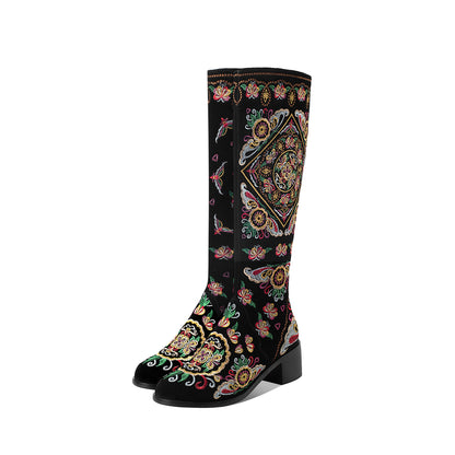 Botas altas con flores bordadas esmeriladas para mujer