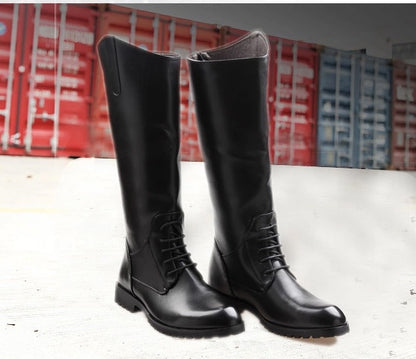 Botas de montaria para mulheres e homens, botas longas de couro à prova d'água, pretas, marrons, botas altas até o joelho