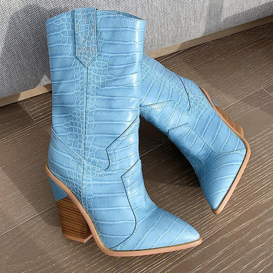 Botas de cuña azules para mujer, zapatos de talla grande