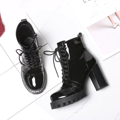 Botas cortas para mujer, primavera y otoño, botas individuales, tacón grueso