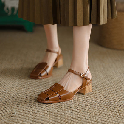 Zapatos sencillos de tacón medio y punta cuadrada para mujer