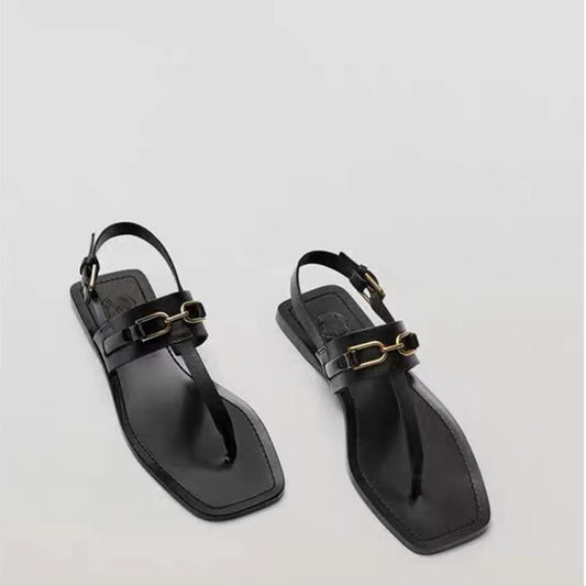 Verão Novos Produtos MD Sapatos Femininos Casual Uma palavra Fivela Flat Flip-flop Sandálias