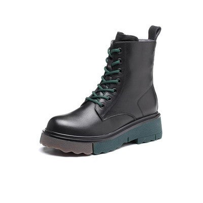 Botas cortas retro de punta redonda para mujer