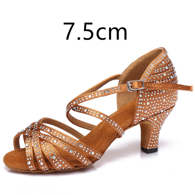 Latin Dance Shoes Hot Drilling Full Drilling Middle Heel