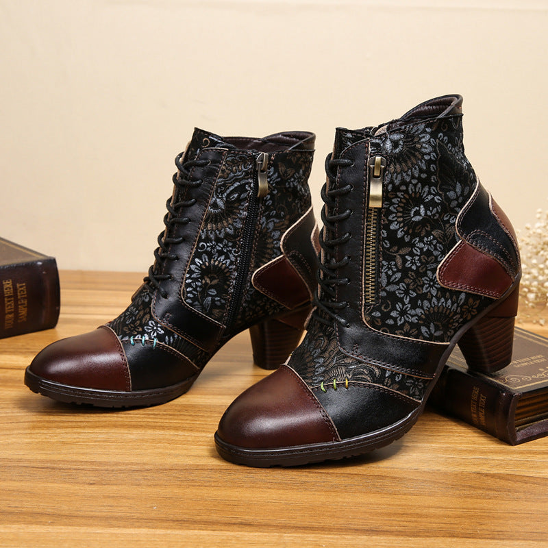 Botas de piel vintage étnicas para mujer