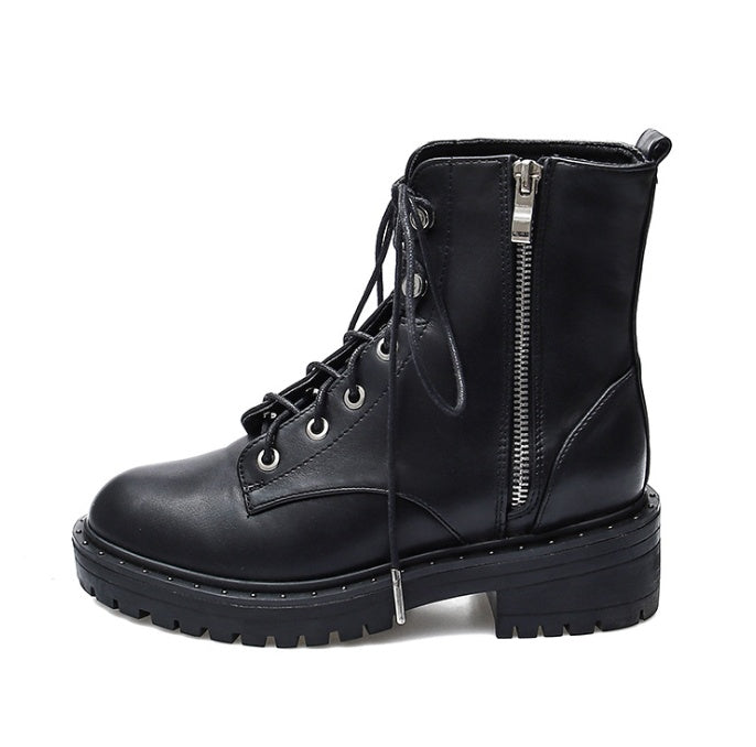 Botas Martin femininas inverno mais veludo salto grosso outono e inverno novas botas selvagens de sola grossa Inglaterra vento bonito botas de locomotiva femininas