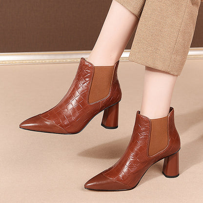 Thick Heel Pointed Toe Short Boots Women Plus Size Fashion