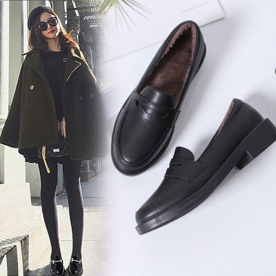 Small Leather Shoes Female British Style Thick Heel Black Retro Japanese Loafers Mid-heel Shoes