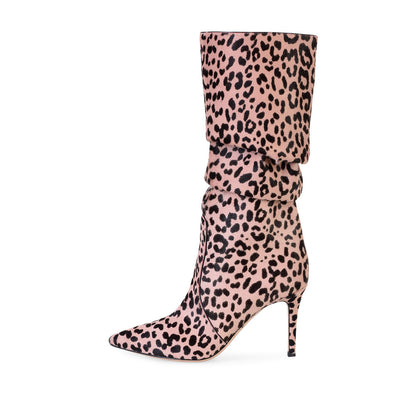 Botas de tacón alto de aguja con estampado de leopardo sexy para mujer en invierno