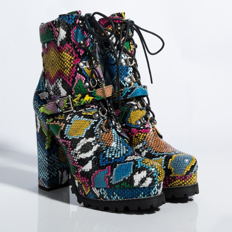 Flower Skin Snake Print Explosion Type Foreign Trade Waterproof Platform Boots