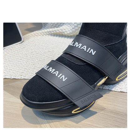 Autumn and Winter New Korean Leather Black Socks Shoes