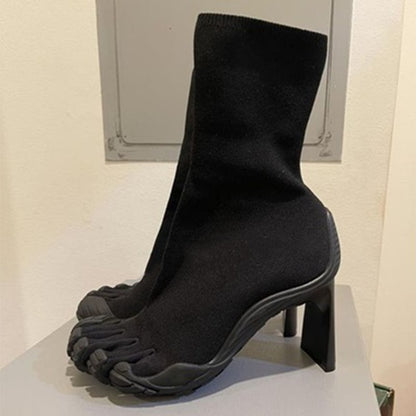 Botas elásticas de tacón alto de cinco dedos sencillas de moda para mujer