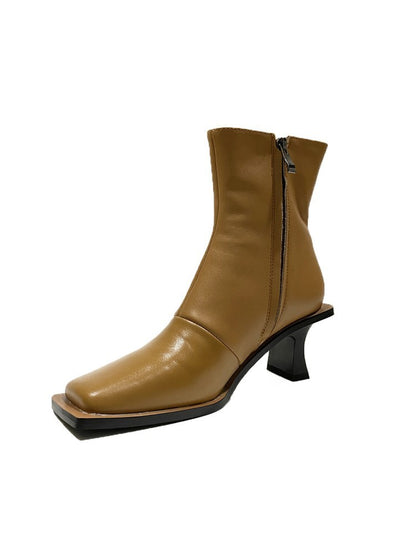 Botas curtas femininas de couro retrô